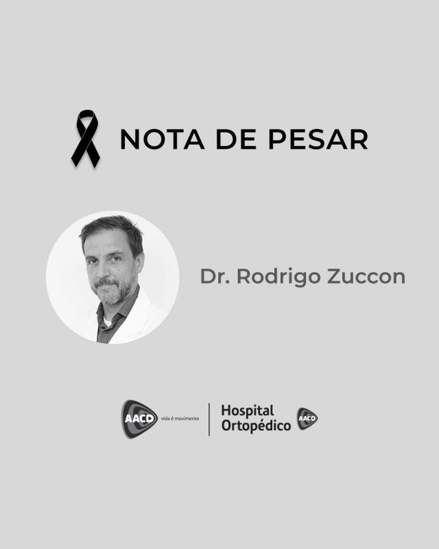 O Conselho de Administração, Superintendência, Corpo Clínico, colaboradores e voluntários da AACD lamentam, com profundo pesar, o falecimento do Dr. Rodrigo Zuccon, médico ortopedista do Hospital Ortopédico AACD.

Com uma trajetória de 32 anos de dedicação à medicina e oito anos de compromisso com a AACD, o Dr. Rodrigo contribuiu de forma inestimável para o avanço da medicina e para o cuidado de nossos pacientes. Uma de suas conquistas foi a realização da primeira artroplastia de joelho (reconstrução total de articulações) em paciente com osteogênese imperfeita, condição conhecida como “ossos de vidro” — um feito que marcou não apenas a história da AACD, mas também a literatura médica mundial.

Seu legado de excelência profissional, atendimento humanizado e amor pela profissão permanecerá para sempre marcado na história da AACD.

Expressamos nossos mais sinceros sentimentos à família, amigos e colegas. Somos profundamente gratos por termos convivido com um colega e amigo tão inspirador.