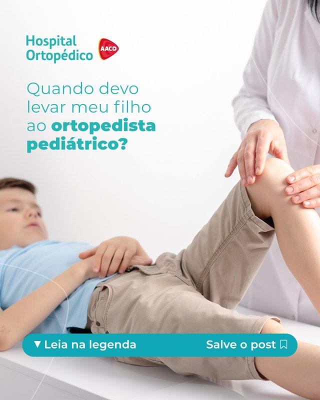 A infância é um período de rápidas mudanças no corpo! Muitos pais se perguntam quando é o momento certo de levar a criança ao ortopedista pediátrico.

Nossa recomendação é: leve seu filho para avaliação com um ortopedista pediátrico se houver dor persistente, inchaço, limitação de movimento, alteração na forma de andar ou após quedas com trauma na cabeça.

Você pode contar com a nossa equipe de especialistas em Ortopedia Pediátrica! Agende uma consulta com hora marcada pelo WhatsApp: (11) 5576-0777. Atendemos particular e mais de 40 convênios.

RT: Dra. Renata Menegazzi dos Santos (CRM/SP: 113163)