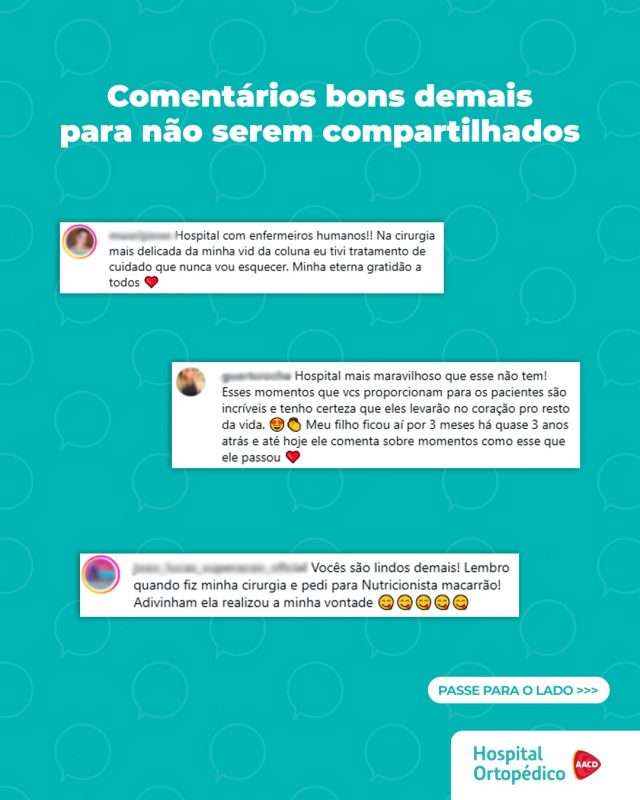 Vamos mostrar como é o nosso atendimento através do relato de quem já passou por aqui! 😍

➡️ Passe para o lado e confira os comentários de pacientes e acompanhantes sobre suas experiências no nosso Hospital!

RT: Dra. Renata Menegazzi dos Santos (CRM/SP: 113163)