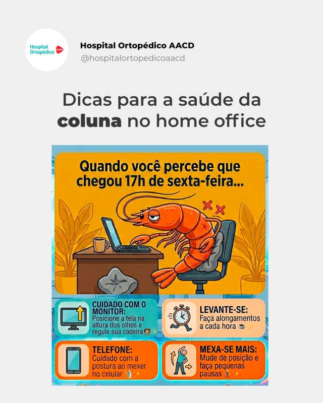 Quem nunca se pegou nessa situação? 🤭

A semana foi looonga e, quando a sexta-feira finalmente chega, o cansaço acumulado pode nos fazer parecer... um camarão cansado, com a postura toda errada! 🥵

↪️ Aproveite as dicas simples e poderosas que preparamos para você.

🦐 Quem se identificou deixa um emoji  de camarão nos comentários!

*Imagem gerada por Inteligência Artificial

RT: Dra. Renata Menegazzi dos Santos (CRM/SP: 113163)