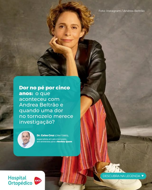 ⚠️ A atriz Andrea Beltrão passou por cirurgia de emergência após uma lesão osteocondral no tálus, no pé esquerdo. A dor que levou a atriz à sala de cirurgia não começou de repente: ela convivia com o incômodo há cerca de cinco anos.

💬 “Podemos resumir a lesão osteocondral do tálus como uma lesão de cartilagem desse osso do tornozelo chamado tálus, que faz o encaixe do tornozelo”, explicou nosso ortopedista especialista em pé e tornozelo, Dr. Celso Cruz, em entrevista à Revista Quem.

‼️ O especialista comenta que o caso de Andréa também chama atenção para um comportamento bastante comum: acostumar-se com uma dor e passar a considerá-la parte da rotina. 

🔍 Segundo Dr. Celso, uma dor articular persistente, seja no tornozelo ou em outra articulação, deve ser investigada quando permanece por algumas semanas, especialmente quando se aproxima de um mês. 

🏥 Sente dores frequentes nas articulações? Não adie o seu cuidado. Agende uma consulta com a nossa equipe especializada pelo WhatsApp: (11) 5576-0777. Atendemos particular e mais de 40 convênios.

RT: Dra. Renata Menegazzi dos Santos (CRM/SP: 113163)